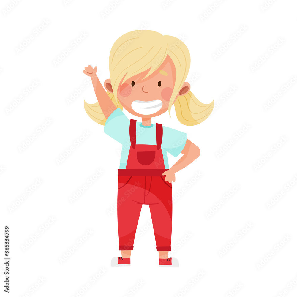 Smiling Girl Character Greeting Waving Hand and Saying Hi Vector Illustration Smiling Girl Character Greeting Waving Hand and Saying Hi Vector Illustration
