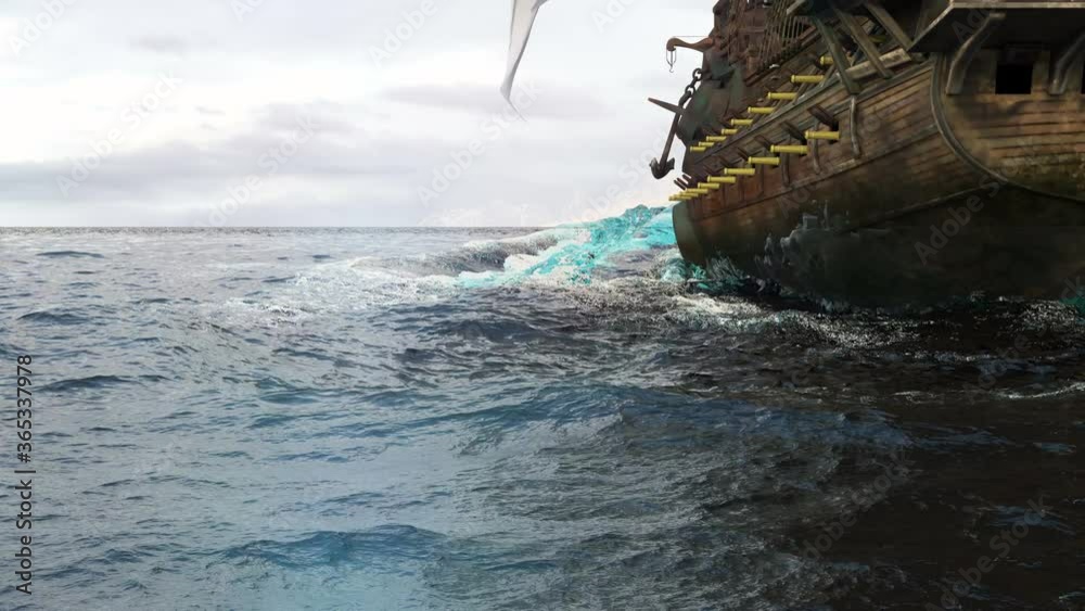 Vidéo Stock A medieval frigate sailing on a boundless blue sea. Concept