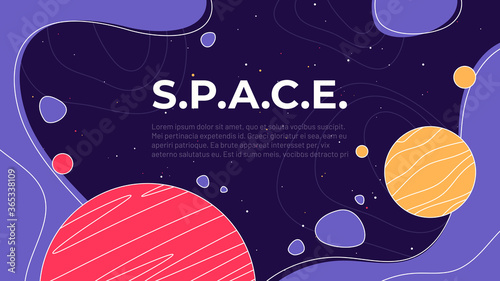 Vector illustration on the theme of outer space, interstellar travels, universe and distant galaxies