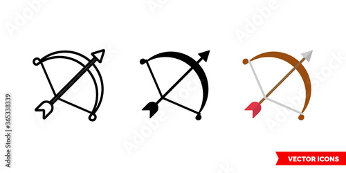Archery or bow icon of 3 types. Isolated vector sign symbol.
