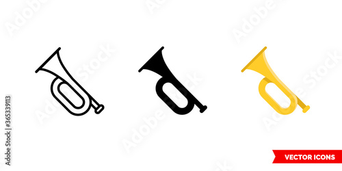 Bugle icon of 3 types. Isolated vector sign symbol.