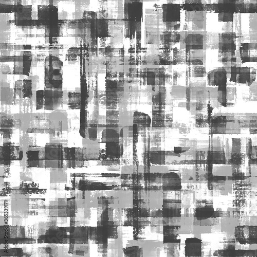 Abstract grunge cross geometric shapes contemporary art black white seamless pattern background