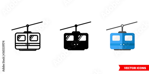 Cable car icon of 3 types. Isolated vector sign symbol.