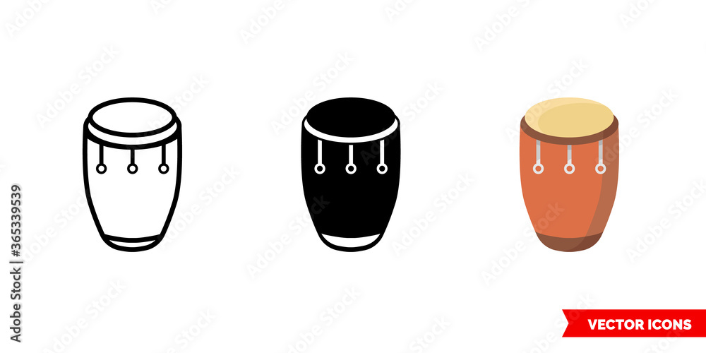 Conga icon of 3 types. Isolated vector sign symbol. Stock Vector