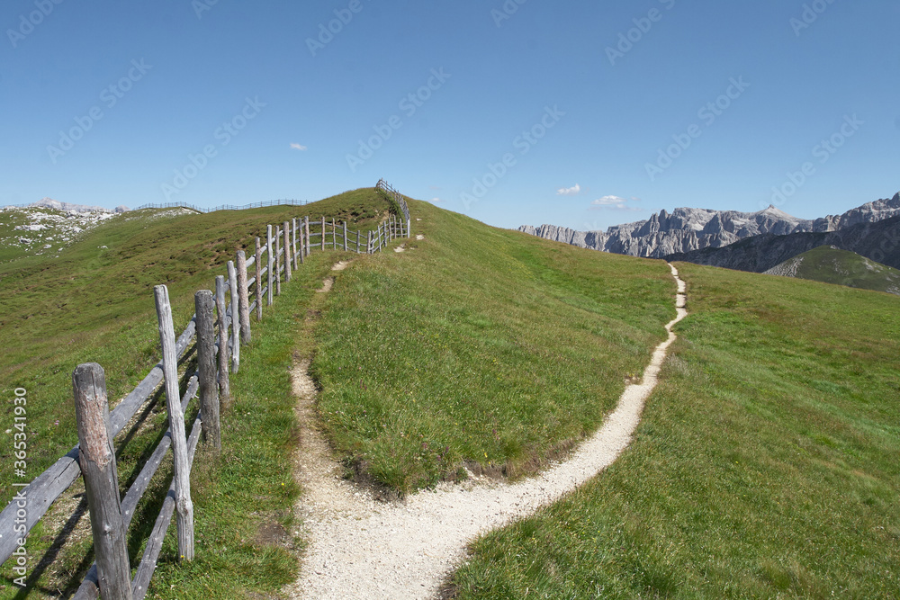 Fork path in the mountains, val di Funes dolomites