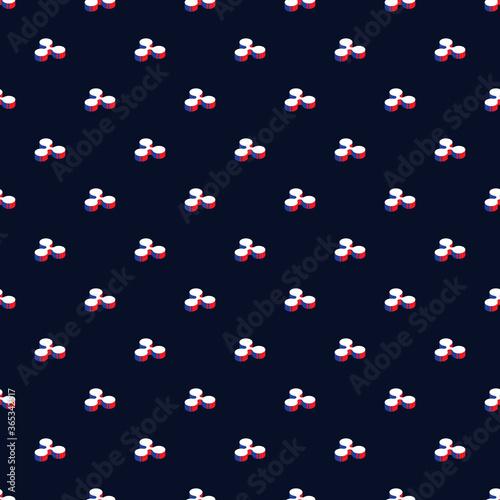 Isometric symbols of Ripple cryptocurrency in blue-red-white colors on a dark background. Modern seamless pattern of blockchain technology. Vector illustration eps10