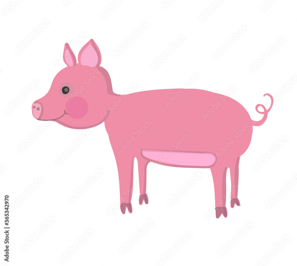 Pig pink in cartoon style. Drawing isolated on a white background. Stock vector illustration. Pig pink in cartoon style. Drawing isolated on a white background. Stock vector illustration.