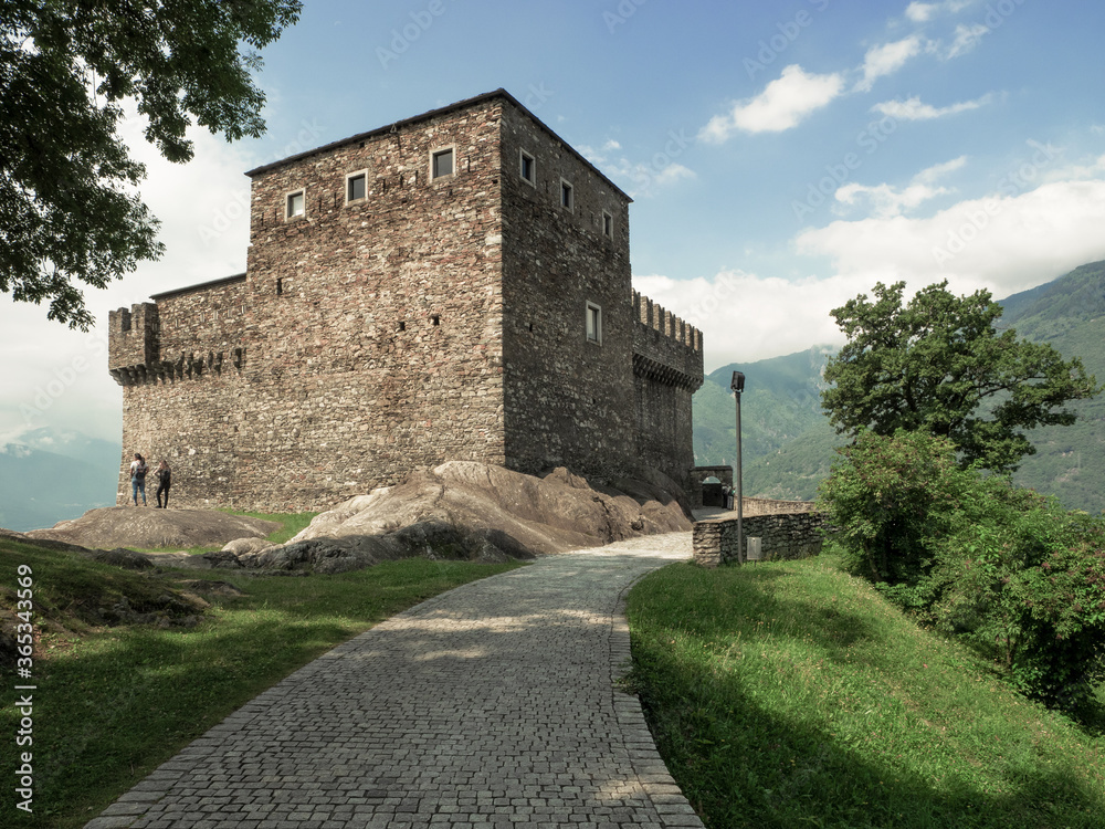 driveway to the ancient castle of Bellinzona Sasso Corbaro. Ticino canton, Switzerland
