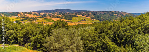 A panorama view across the countryside around Spoleto, Italy in summer