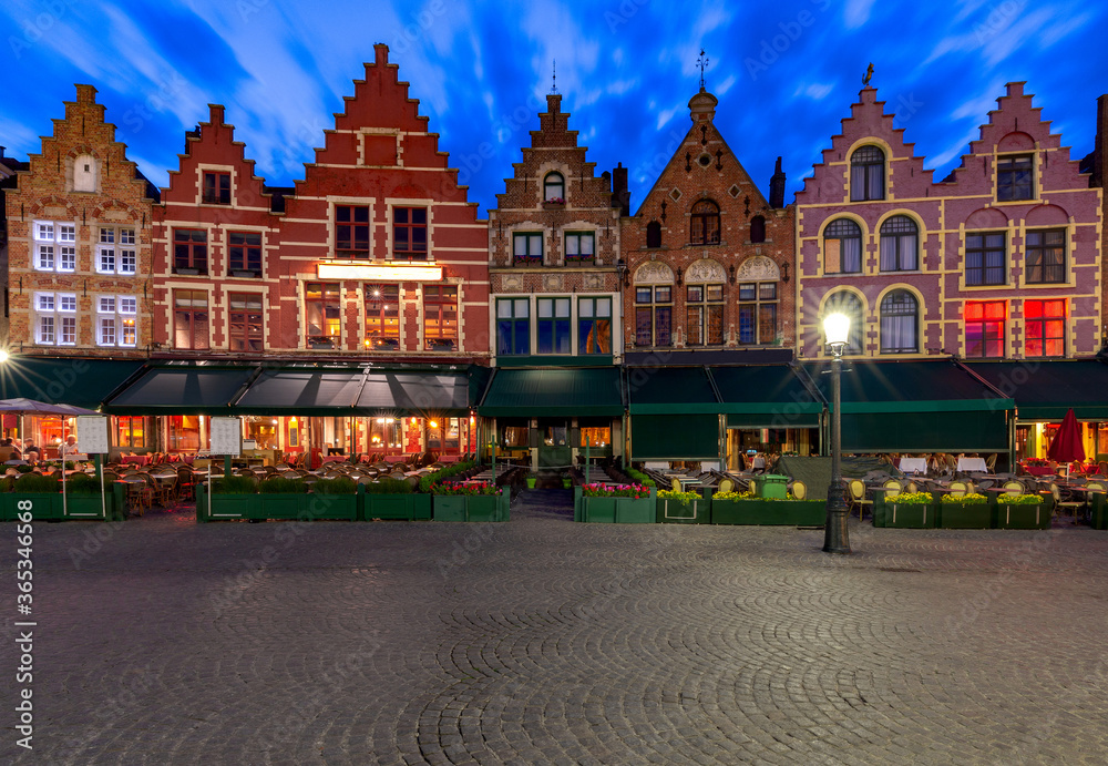 Bruges. Market square at sunset.