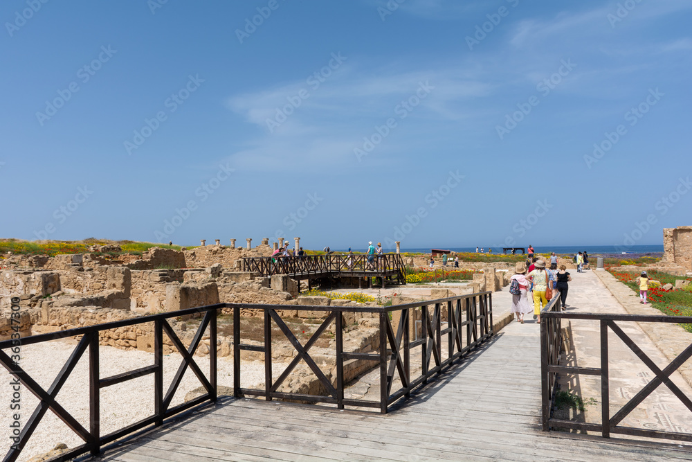 Visitors to an archeological site near Paphos Visitors to an archeological site near Paphos