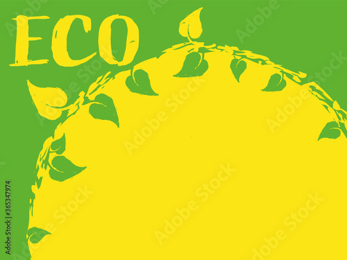 Green eco banner with leaves. Stamp on the pendant, eco tag.
