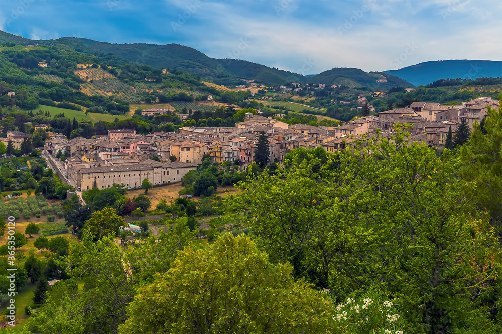 A view across the outskirts of Spoleto, Italy in summer