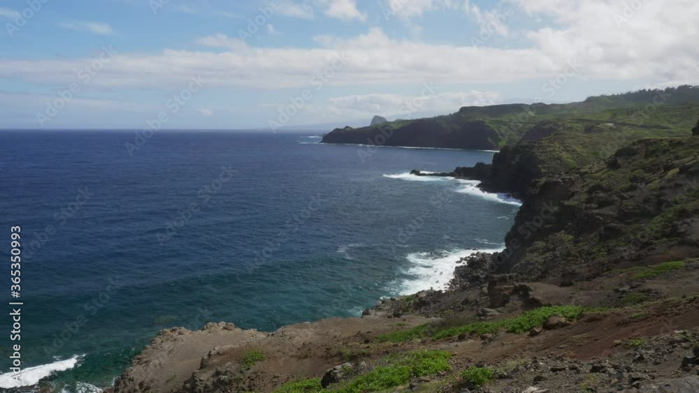 Powerful Rocky Coastline at Maui, Hawaii, Aerial Pan Left Powerful Rocky Coastline at Maui, Hawaii, Aerial Pan Left