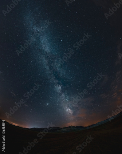 Milky way vertical merged panorama with beautiful colors