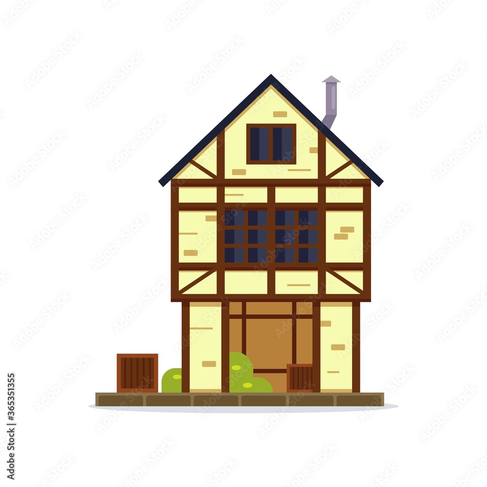 Medieval residential mansion icon in flat style. Middle age European house symbol. Vintage Europe buildings. Medieval residential mansion icon in flat style. Middle age European house symbol. Vintage Europe buildings.