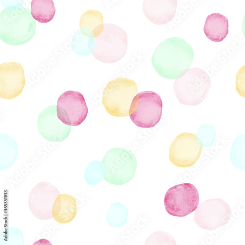 Vector illustration of multicolored watercolor circles seamless pattern.
