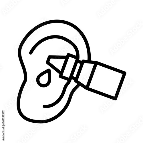 Ear drops icon in line design style. Liquid medicine for ear health.