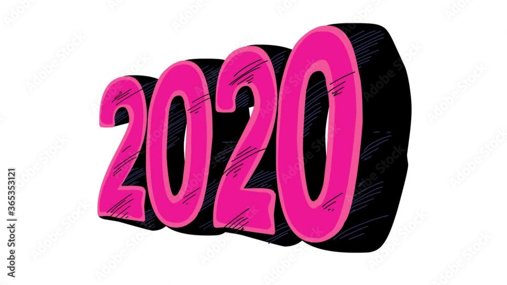 2020 date cartoon crazy doodle animation. Fully hand drawn, dynamic, cartoon with black outline and alpha channel for any use. Seamless loop. 2020 date cartoon crazy doodle animation. Fully hand drawn, dynamic, cartoon with black outline and alpha channel for any use. Seamless loop.