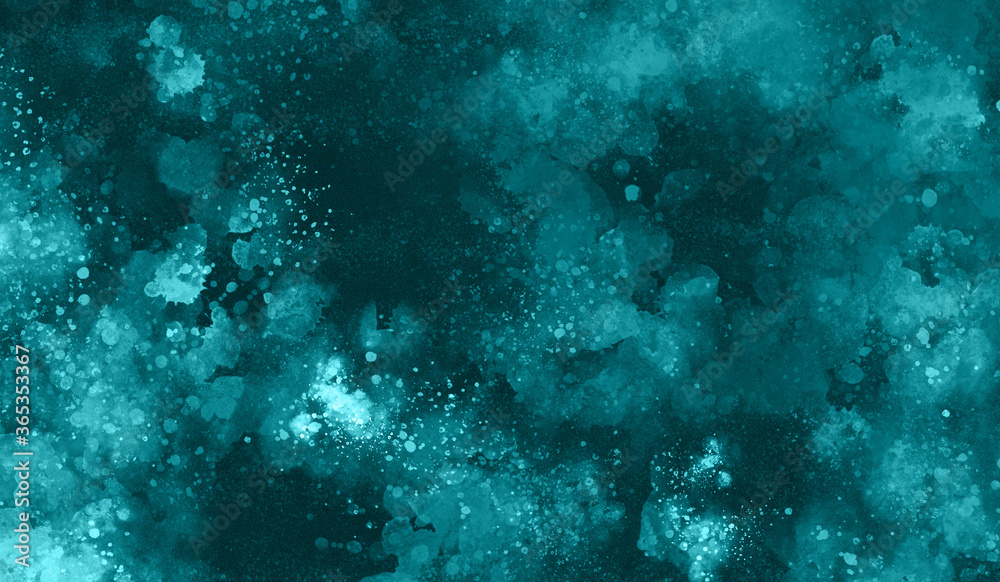 Blue artistic background composed of watercolor and paint stains - abstract paint texture