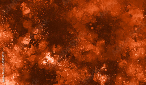 Orange artistic background composed of watercolor and paint stains - abstract paint texture