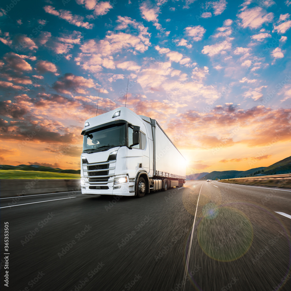 Truck with container on highway, cargo transportation concept. Shaving effect. Truck with container on highway, cargo transportation concept. Shaving effect.