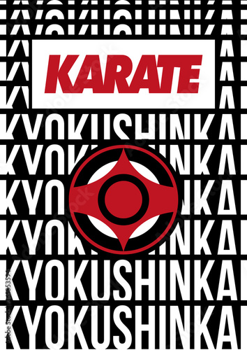 Martial art colored t-shirts, poster design. Karate style emblem.