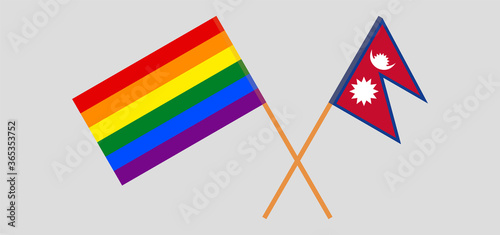 Crossed flags of LGBT and Nepal