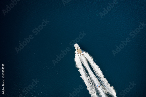 Speed boat in beautiful mediterranean sea, aerial view © Lukas Gojda