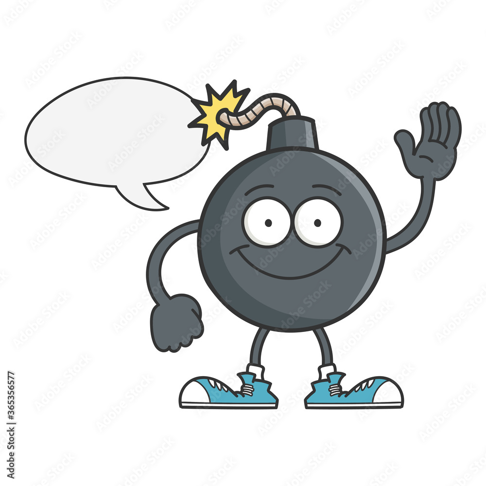 Naklejka premium Happy smiling bomb cartoon character