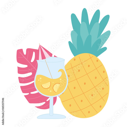 summer time vacation tourism cocktail pineapple palm leaf