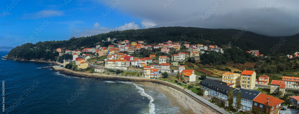 View of beautiful Coastal village in Galicia.Spain. Drone Photo