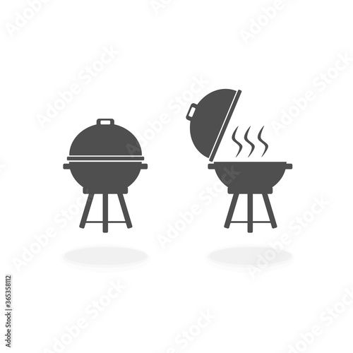 Hot Steaming BBQ Charcoal Grill Icon Symbol - Vector Illustration.