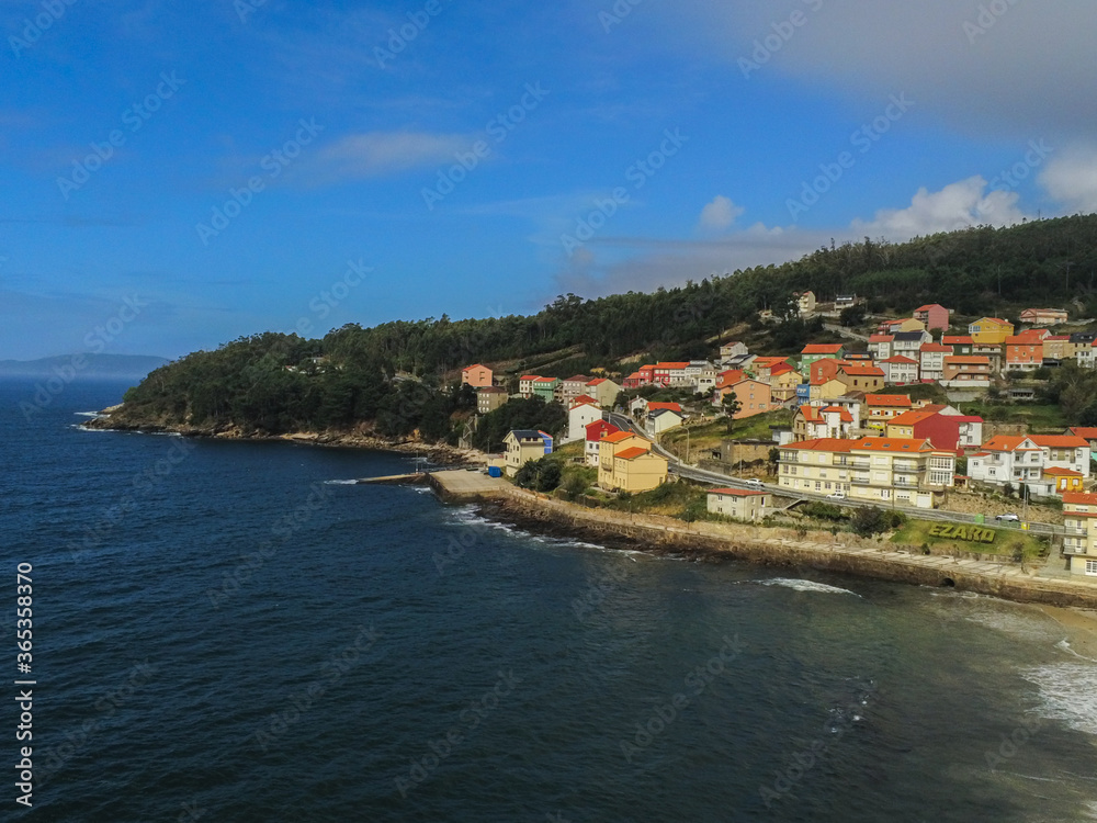 View of beautiful Coastal village in Galicia.Spain. Drone Photo
