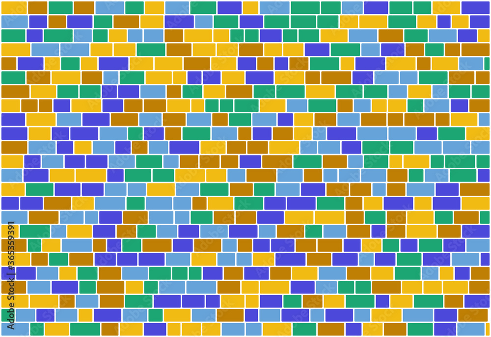 Fototapeta premium Trendy multicolor nested rectangles vector background like a wall with lots of bricks with white rounded borders