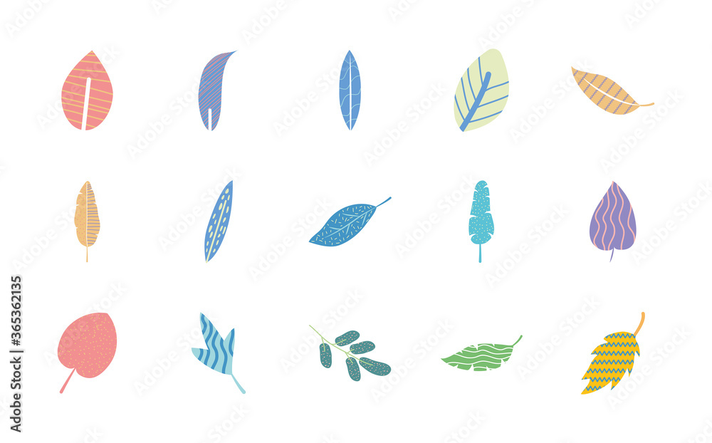 icon set of abstract tropical palm leaves, flat style icon set of abstract tropical palm leaves, flat style