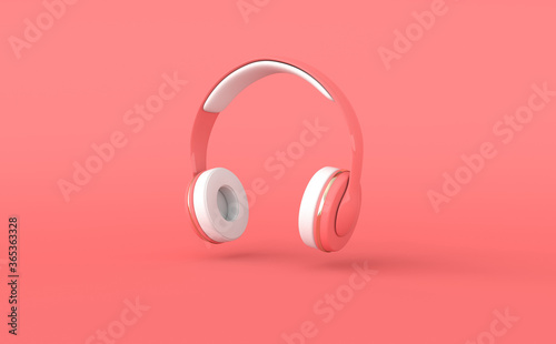 Vintage style headphones. Pastel colors. Retro earphones realistic 3d render. Music lover minimalistic background