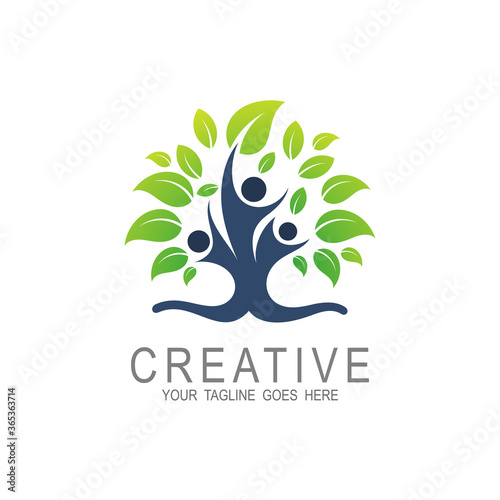 Tree logo and social design template ,charity logo , leaf and human