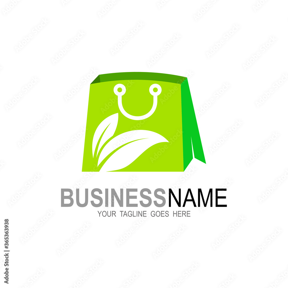 Eco-friendly shopping bag logo, Leaf and bag icons Eco-friendly shopping bag logo, Leaf and bag icons