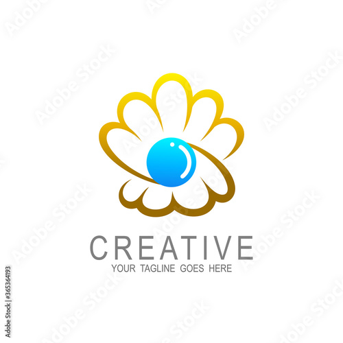 Pearl oyster logo, underwater life, jewelry icon