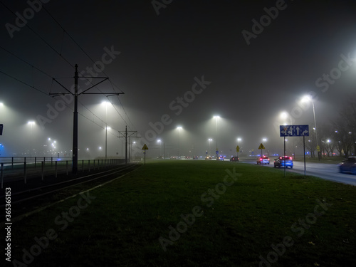 Foggy night in the city highway