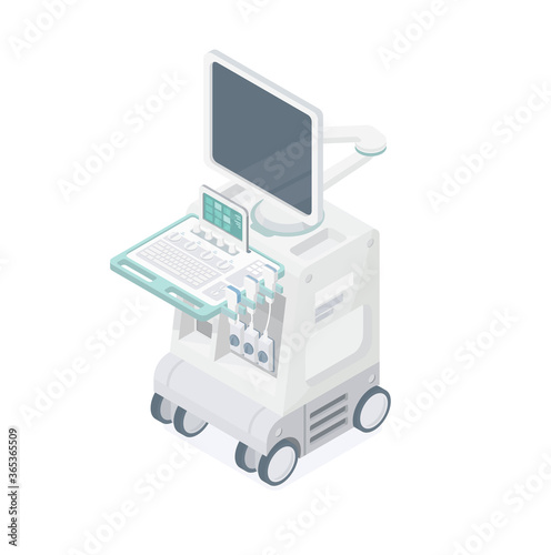 ultrasound scanner machine isometric isolated object on white medical system hospital diagnostic equipment sonography doctor healthcare technology top view