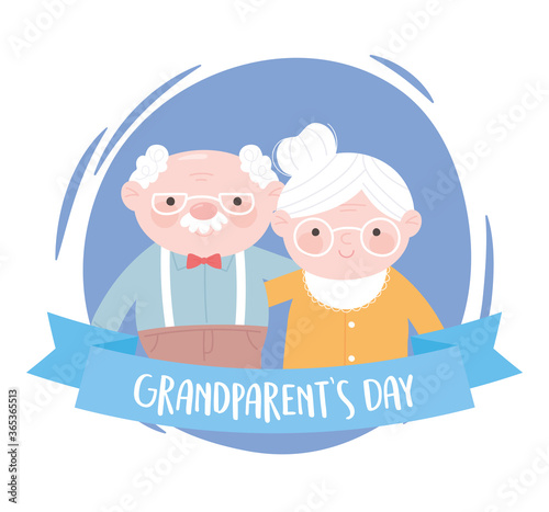 happy grandparents day, elderly couple together cartoon card
