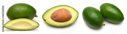 Collection avocado isolated on a white background. Perfectly retouched, full depth of field on the photo. Creative healthy food concept. Top view, flat lay