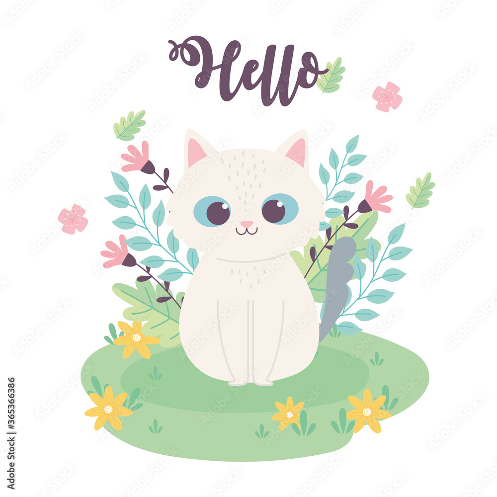 cute little cat flowers sitting in the meadow cartoon cute little cat flowers sitting in the meadow cartoon