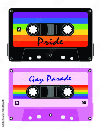 Ilustracao vetor cassette tapes gay  fitas k7  cassete  gay  lgbt  pride  gay parade  lgbtq  lesbica  bissexual  homossexual  musica  fitas  arco iris  rainbow  vintage  fita cassete  stereo