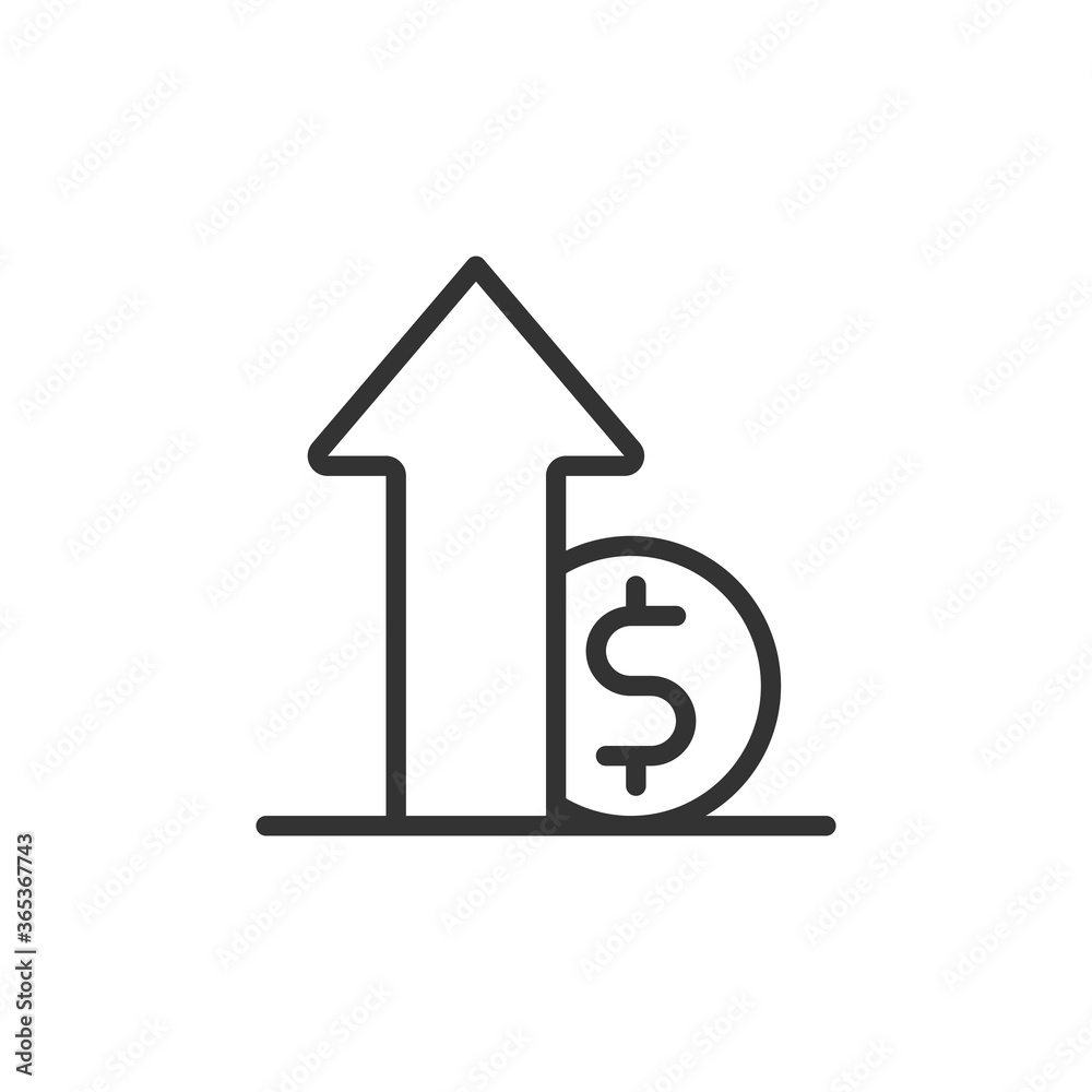 dollar rate increase icon. Money symbol with stretching arrow up. rising prices. Business cost sale icon. cash salary increase. investment growth. vector illustration dollar rate increase icon. Money symbol with stretching arrow up. rising prices. Business cost sale icon. cash salary increase. investment growth. vector illustration