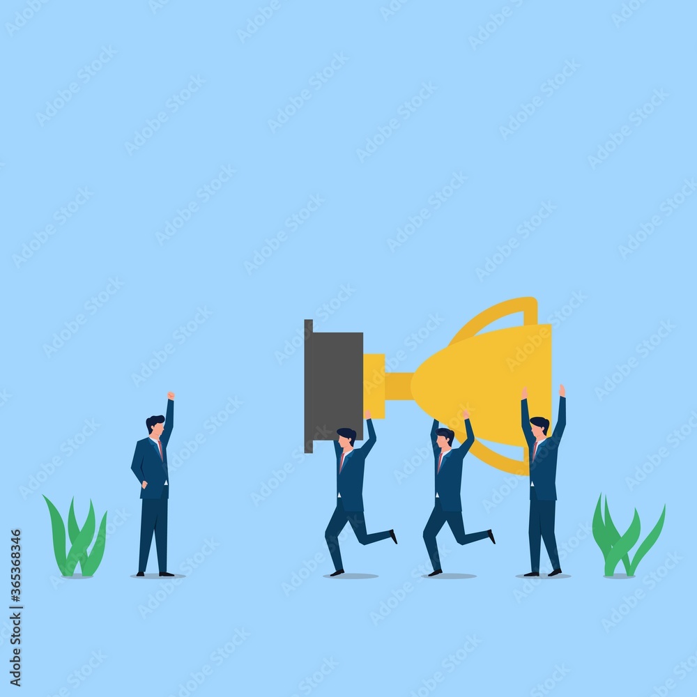 People carry trophy together to manager metaphor of success and teamwork. Business flat vector concept illustration. People carry trophy together to manager metaphor of success and teamwork. Business flat vector concept illustration.