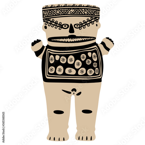 Pre Columbian Native American art. Fantastic ethnic human figurine. Female whale shark shaman. Tribal Indian craft of ancient Peru. Chancay culture