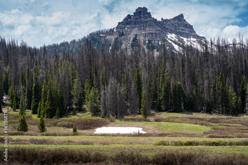 The Pinnacle Buttes northeast of Jackson Hole near Dubois Wyoming, at Brooks Lake in the Shoshone National Forest photo